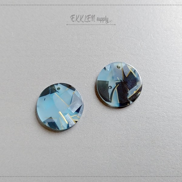 2 PCS - 20 mm Blue Acrylic Circle Pendant, Formica Round Disc Charm, Cellulose Acetate connector jewelry Spring Accessory [ ECT0062-BU ]