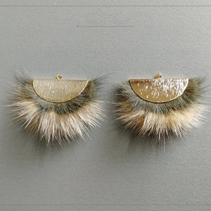 2 pcs - Double Fur Fan, 40mm khaki & dark beige, Naturalr Genuine Mink Pom pom Tassel supply for earrings, necklace [ ECT0038 ]