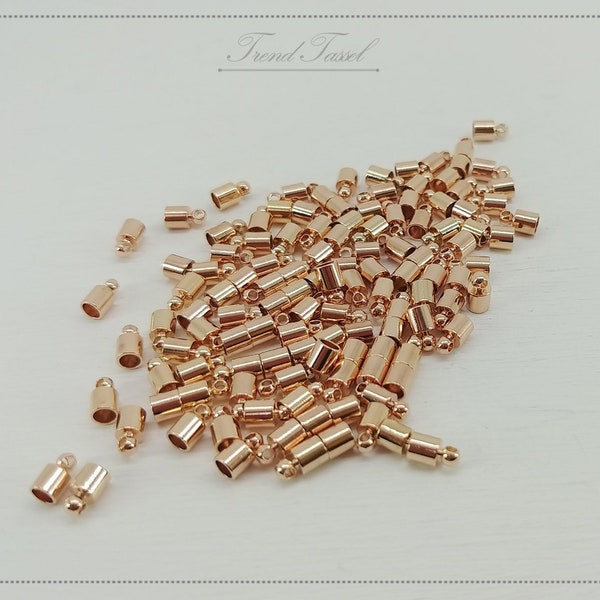 10 pièces - 3.5 mm Rose Gold Plated bouchon en laiton, privé Cap, gland charme résultats, bricolage cordon fin approvisionnement [EC0002-RG]