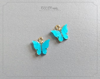 2 PCS - Turquoise, 10mm Acrylic Pearl Butterfly Pendant, Plastic Color Earring, Cellulose Acetate Pendant, Butterfly Charm [ EPG0054 ]