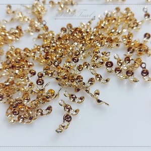 100 PCS - 6 x 3 mm Gold plated Brass, Clamshell Bead Tip Knot End Cover, necklace End Cap, Bracelet Findings [ EBF0021-G ]