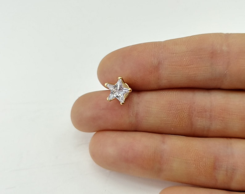 8mm matte silver plated EH0005-MS Star shape Cubic Ear Stud 2 PCS Brilliant-cut Cubic Zirconia Earring making post supply