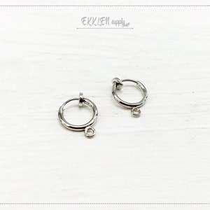 2 PCS - 11 mm silver plated over brass, Hoop Earring Findings for Non Pierced Ear, mini stud, supply for girls earring [ EBF0054-11-S ]