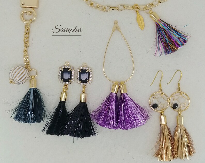 Necklace Brass End Cap 1.3 Silver Tinsel Tassel 2pcs ET0018 Suppy for Metallic Film Shiny Sparkly Earrings