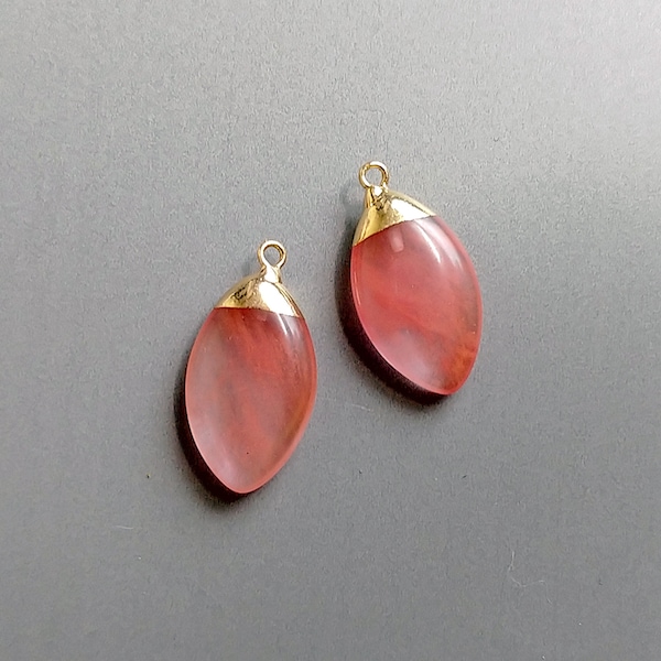 2 PCS - Coral, 24 x 14 mm Gemstone Teardrop Pendant, Natural Stone Color Earring, Natural charm [ EPG0080 ]