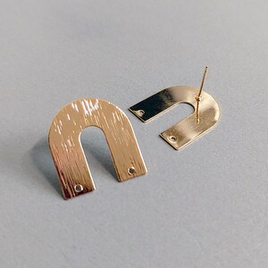 2 PCS - 22mm gold, U brushed studs, earring post supply for girl earrings necklace [ EM0012-G ]