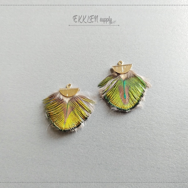 2 pcs - 30mm Peacock Feather with fan cap, Wing Pendant, earrings charm, necklace pendant [ ECT0045 ]