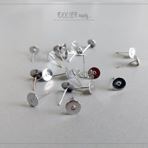 10 PCS - 6 mm Silver plated over brass, Round Disc Ear Stud Earring supply for girls earring Post Connector [ EBF0034-6-S ]