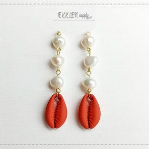 2 PCS - 50mm Rust Cowrie Pearl Drop, Shell Pendant for earrings charm diy natural jewelry [ ER0050-RT ]