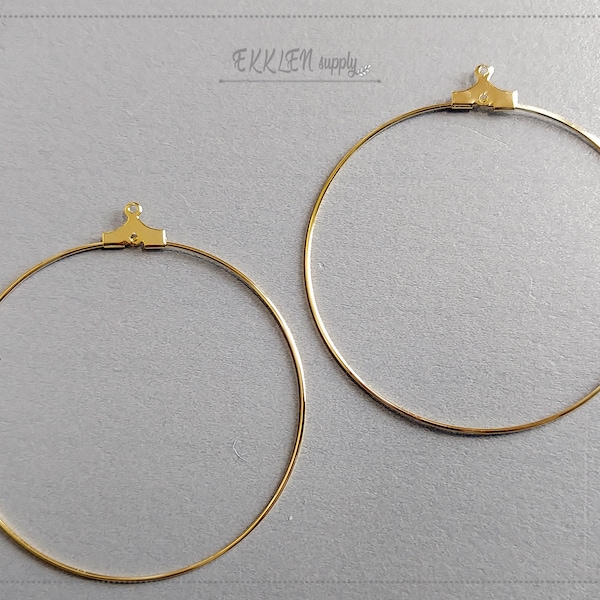 2 PCS - 0.6 x 50 mm gold plated Brass, Big Hoop Earring supply for girls earring stud Post Connector [ EBF0050-50-G ]