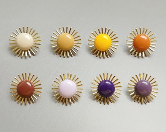 2 PCS - (sunburst) FORMICA de 25mm con tachuela de oro, poste de pendiente redondo amarillo beige púrpura homaika, suministro para pendientes de niña [ ECT0096 ]