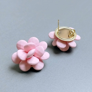 2 PCS - Pink, 25mm matte rubber coated, Flower stud earring, Petal Earring necklace pendant earring post [ ER0075 ]