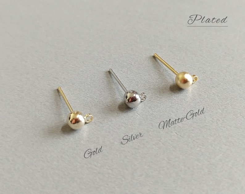 Ball Post earring Pendant Charm Connector 3 mm Matte Gold plated over brass Ball Stud Earrings supply for girls 4 PCS EBF0037-MG