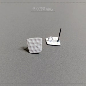 2 PCS - White11mm matte Rubber Coated, Square Hammered post earring, Square earring, making jewelry, earring stud connector, ER0035