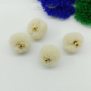 4 PCS - beige, 15mm Art Cotton Ball with Ring Cap, various color acrylic Pom Pom, ECT0002
