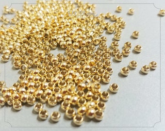 100個 - 3mm金メッキ真鍮、ゴールドビーズ、ボールビーズ、ラウンドビーズ、スペーサービーズ、ミニラウンドビーズ、ブレスレットパーツ[EBF0064-G]
