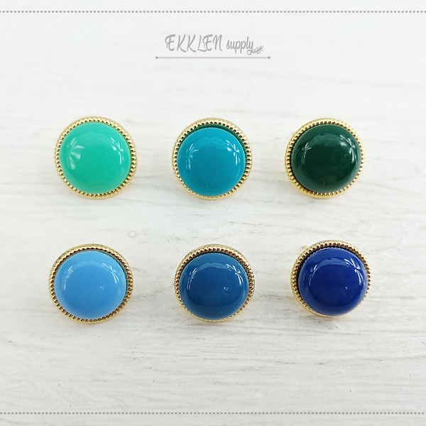 2 PCS - 15 mm FORMICA earring with gold Stud, aqua royal emerald homaika round earring post, supply for girl earrings [ ECT0016 ]