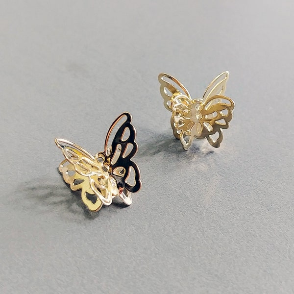 2 PCS - 20mm 3D Butterfly, gold plated earrings charm connector, amimal pendant [ EM0358 ]