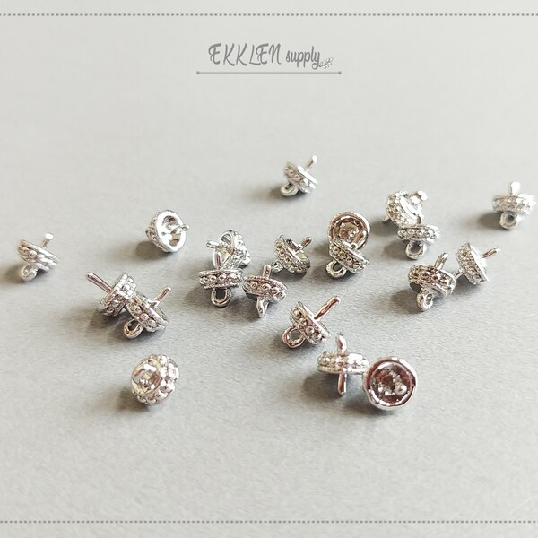4 pcs - 6 mm Silver Plated, Private End Cap, Half Drilled Gemstones and Bead Charm Findings, Cord DIY End Supply [ EC0043-S ]