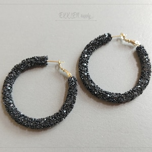 2 PCS - Black, 45mm Hoop Glitter Sequins wrapped earrings, sparkle post stud, fashion jewelry [ EH0035 ]