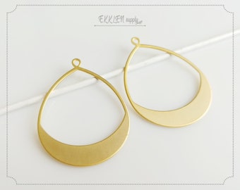 2 PCS - 49 x 36 mm Matte Gold Plated Brass, Teardrop Cut Out Earring Pendant, earring supply for girl charm necklace pendant [ EM0154-MG ]