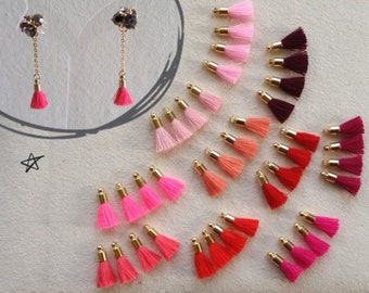 4pcs - 0.5" Cotton Tassel, Brass End Cap, Pink Red Theme, Hand Crafted Charm Supplies Handmde Earring [ ET0004 ]