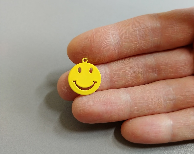 ER0060-YE 2 PCS Yellow 15mm smile matte rubber coated charm pendant supply for handmade pieces