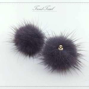 2 STÜCK - (Ring) Holzkohle, 30mm NerzFell Kugel, natürliche echte echt Pompom Lieferung [ ECT0009R - CH ]