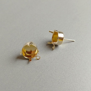2 PCS - 10 mm Gold plated over brass Bezel Setting Post, Base Earring, Gold Bezel Cup, Glue In Bezel, basic supply [ EBF0084 ]
