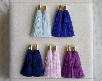 2 pcs - 2.4" Art Silk Tassel with Brass Cap, Tassel Supplies for jewelry, bag charm, necklace accessory, dangle earring part [ ET0015 ]