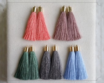 2 pcs - 2.4" Art Silk Tassel with Brass Cap, Tassel Supplies for jewelry, bag charm, necklace accessory, dangle earring part [ ET0015 ]