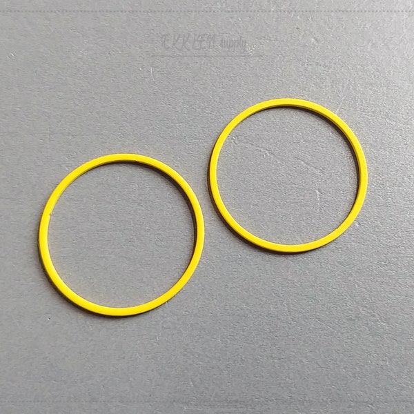 2 PCS - Yellow, 25mm matte rubber coated, Pipe ring connector supply for making jewelry necklace pendant earring charm [ EM0159 ]