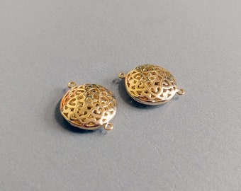 2 PCS - 15mm gold plated, Oriental pattern Filigree round Connector earring pendant charm bracelet connector [ EM0022-G ]