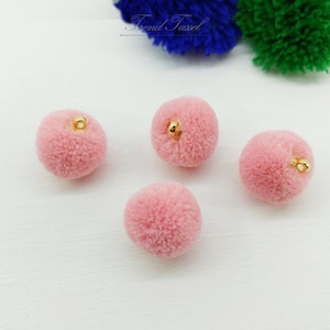 4 PCS - pink, 15mm Art Cotton Ball with Ring Cap, various color acrylic Pom Pom, ECT0002