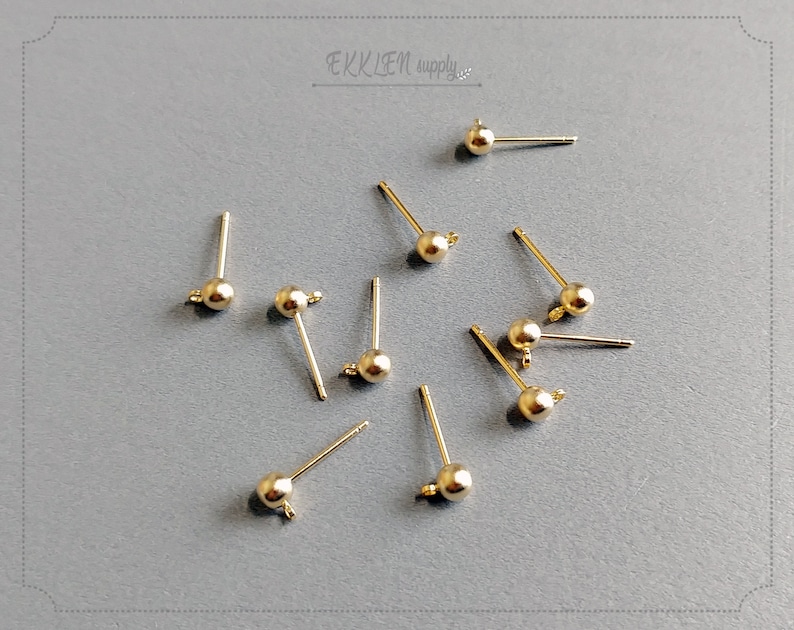 Ball Post earring Pendant Charm Connector 3 mm Matte Gold plated over brass Ball Stud Earrings supply for girls 4 PCS EBF0037-MG