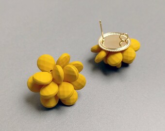 2 PCS - Mustard, 25mm matte rubber coated, Flower stud earring, Petal Earring necklace pendant earring post [ ER0075 ]