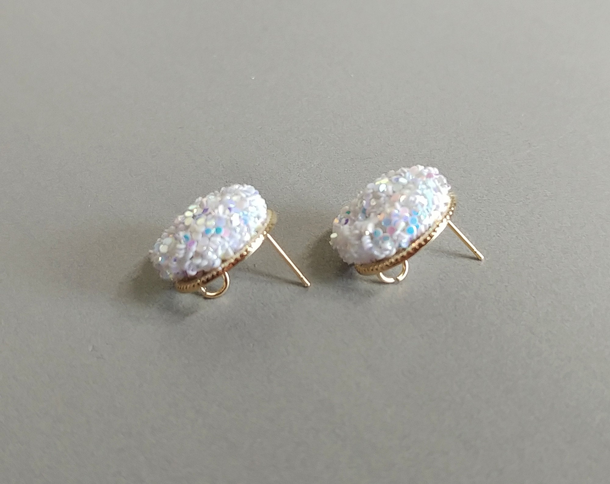 2 PCS White 17mm Glitter Sequins wrapped earring with gold Etsy