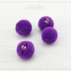4 PCS - purple, 15mm Art Cotton Ball with Ring Cap, various color acrylic Pom Pom, ECT0002