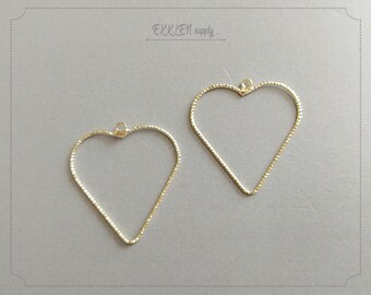 2 PCS - 30 mm Gold plated Brass, Heart Line Art Pendant, Earring supply for woman, making jewelry, spring necklace charm  [ EM0312-G ]