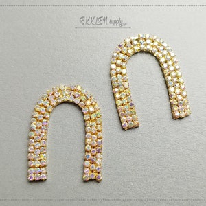 2 PCS - 35mm Opal Rhinestone Drop, horse&#39;s hoof stones chain Pendant, gold plated post for Women Girls Spring Accessory [ EH0045-OP ]