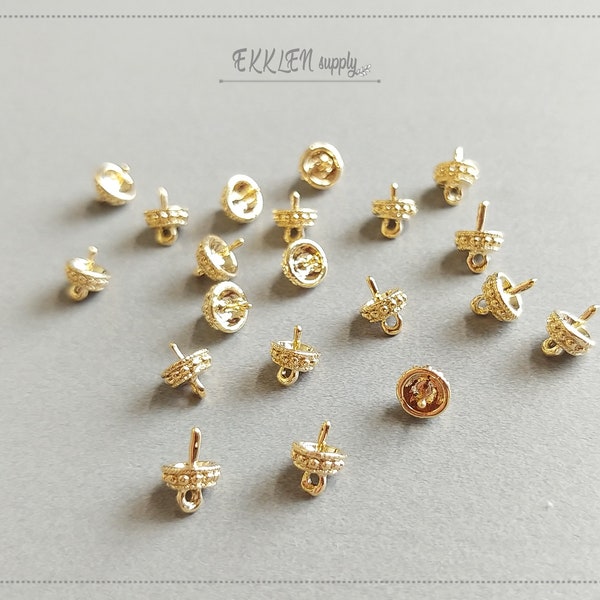 4 pcs - 6 mm Gold Plated, Private End Cap, Half Drilled Gemstones and Bead Charm Findings, Cord DIY End Supply [ EC0043-G ]