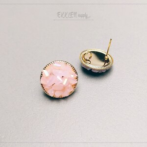 2 PCS - pink, 15mm Glass shining crystal beads stud earrings, gold plated for making fashion jewelry [ EH0073 ]