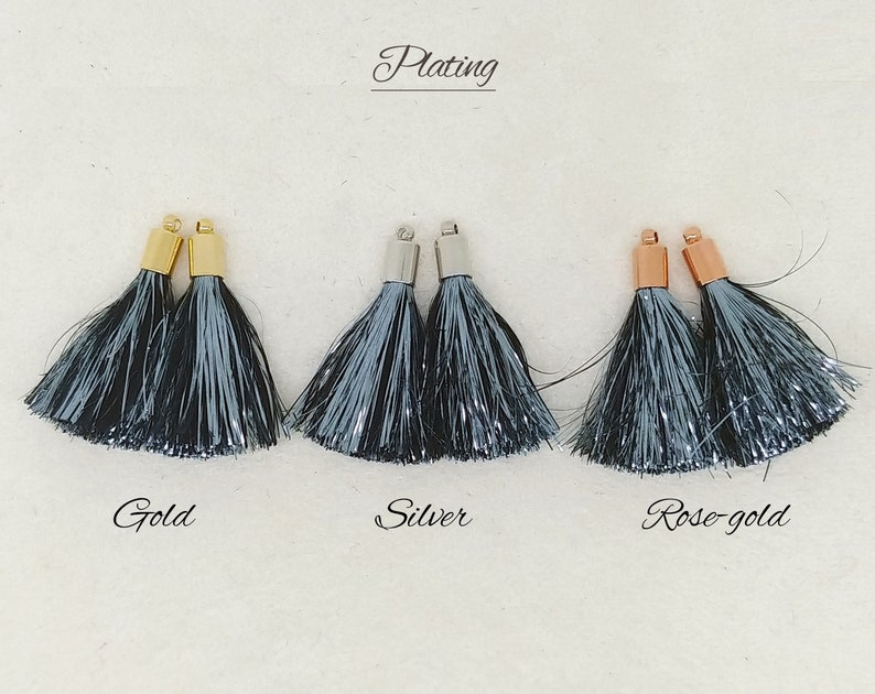 Necklace Brass End Cap 1.3 Silver Tinsel Tassel 2pcs ET0018 Suppy for Metallic Film Shiny Sparkly Earrings