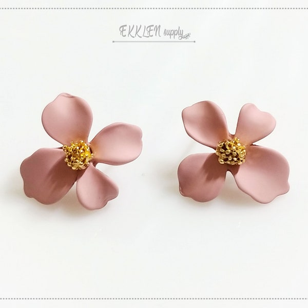 2 PCS - Old Rose, 20mm matte rubber coated, Flower stud earring supply for making jewelry necklace pendant earring post [ ER0029 ]