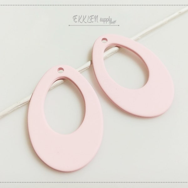 2 PCS - Baby Pink, 46.5 x 30mm matte rubber coated, Teardrop Pendant, necklace charm, making jewelry [ ER0021-BP ]