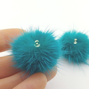 2 STK - (Ring) Hellgrün, 30mm NerzFell Kugel, natürliche echte echt Pompom Lieferung [ ECT0009R - LG ]