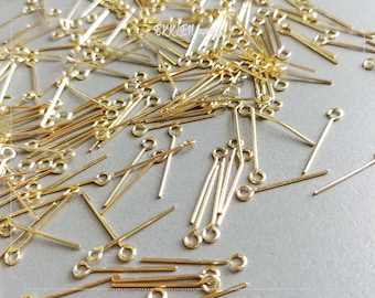 100 PCS - 21 gauge x 20 mm Gold plated Brass, Eyepins, necklace End Cap, Basic Findings, Bracelet Findings [ EBF0009-G ]