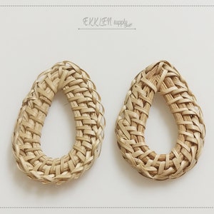 2 pcs - 52 x 34 mm Natural HANDWOVEN RATTAN Wooden Straw Earring, Teardrop pendant,  Hoop, Geometric pendant, Natural material [ ECT0033 ]