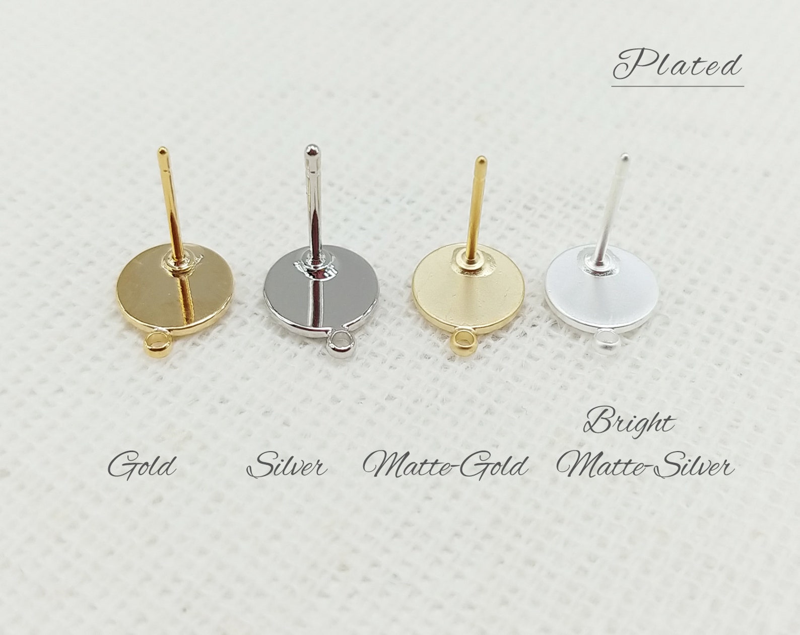 2 PCS 8 Mm Matte Gold Plated Over Brass Mini Disc Post With - Etsy