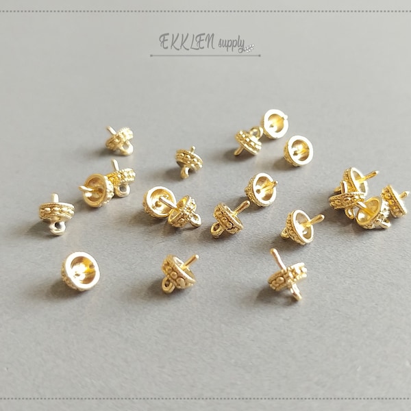 4 pcs - 6 mm Matte Gold Plated, Private End Cap, Half Drilled Gemstones and Bead Charm Findings, Cord DIY End Supply [ EC0043-MG ]